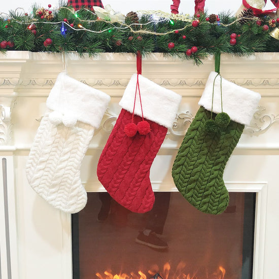 2 Pcs Red Large Cable Knit Christmas Stocking - Classic 43cm Holiday Decor for Fireplace Hanging