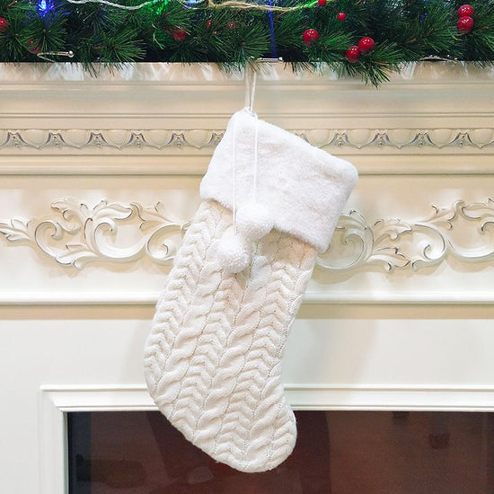2 Pcs White Large Cable Knit Christmas Stocking - Classic 43cm Holiday Decor for Fireplace Hanging