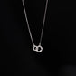 Silver Interlocking Double Ring Necklace – Minimalist Zirconia Clavicle Chain with Adjustable Extender