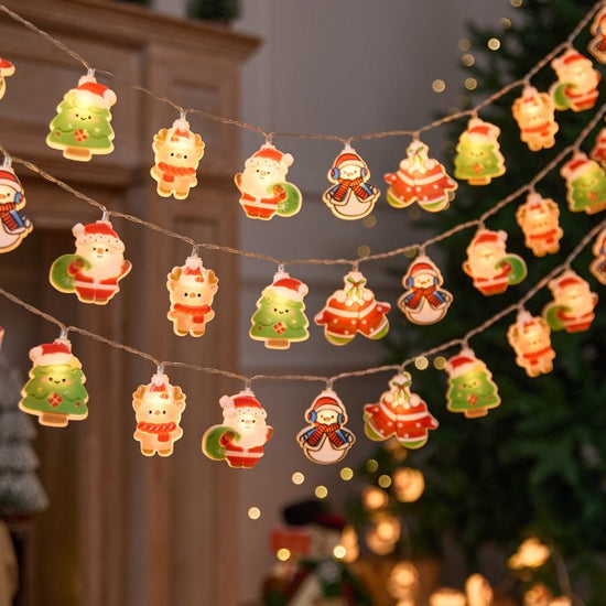 Cute Christmas Character LED String Lights – 3M 20-Light Santa & Snowman Battery Operated Fairy Lights for Tree & Window Decor
