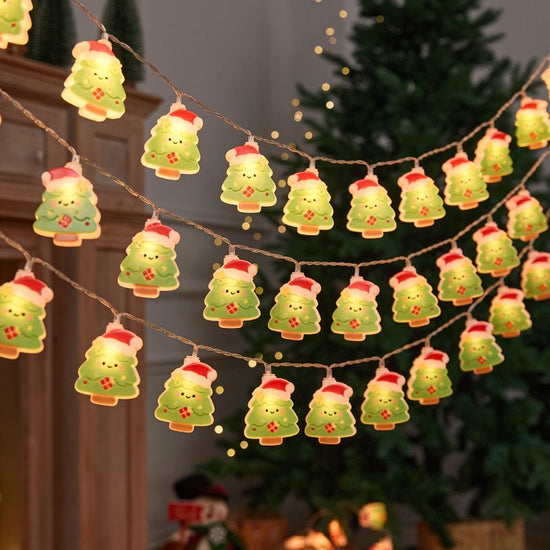 Cute Christmas Character LED String Lights – 3M 20-Light Christmas Tree Battery Operated Fairy Lights for Tree & Window Decor
