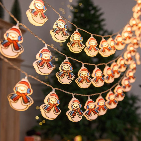 Cute Christmas Character LED String Lights – 3M 20-Light Christmas Snowman Battery Operated Fairy Lights for Tree & Window Decor