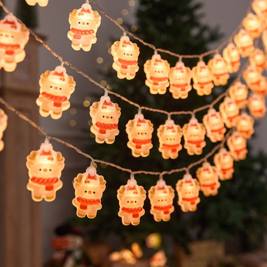 Cute Christmas Character LED String Lights – 3M 20-Light Christmas Reindeer Battery Operated Fairy Lights for Tree & Window Decor