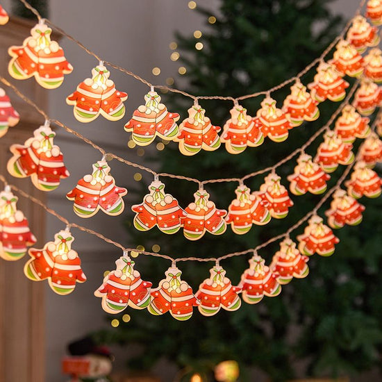 Cute Christmas Character LED String Lights – 6M 40-Light Christmas Gloves Battery Operated Fairy Lights for Tree & Window Decor