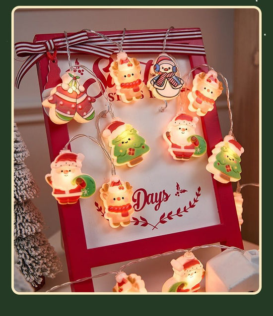 Cute Christmas Character LED String Lights – 6M 40-Light Christmas Reindeer Battery Operated Fairy Lights for Tree & Window Decor