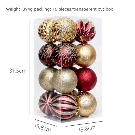 Red and Gold Color Scheme 16-Piece Luxury Christmas Bauble Set – Assorted Glitter & Patterned PVC Ornaments for Holiday Tree Decor