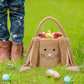 White Cute Plush Bunny Easter Basket with Long Ears and Personalization Option for Kids Egg Hunt and Spring Celebration
