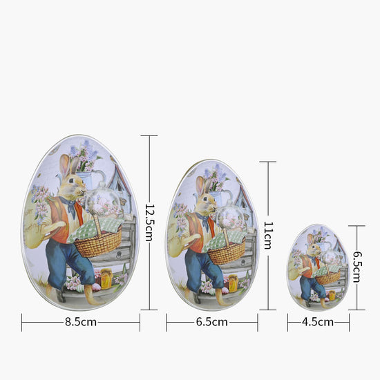 Easter Decorative Tin Egg Set of 3 Sizes with Vintage Rabbit Artwork for Home Display and Gift Giving(Style B)