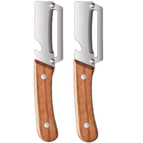 2-PCS Multi-Function Stainless Steel Peeler with Wooden Handle for Fruits, Vegetables, Sugarcane and Bottle Opening