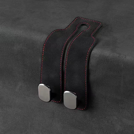 Black 4-Pack Car Seat Back Hooks – Hidden Suede Leather with Metal Hooks for Storage and Phone Stand