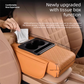 Yellow Car Central Armrest Box Raiser Pad with Cup Holder, Tissue Box & Phone Storage – 4-in-1 Multi-Functional Design