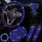 Blue 7-Piece Car Interior Decoration Set – Crystal Rhinestone Steering Wheel Cover, Gear Shift Cover, Seat Belt Pads, Cup Coasters & Ignition Switch Cover