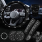Black 7-Piece Car Interior Decoration Set – Crystal Rhinestone Steering Wheel Cover, Gear Shift Cover, Seat Belt Pads, Cup Coasters & Ignition Switch Cover