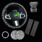 White 7-Piece Car Interior Decoration Set – Crystal Rhinestone Steering Wheel Cover, Gear Shift Cover, Seat Belt Pads, Cup Coasters & Ignition Switch Cover