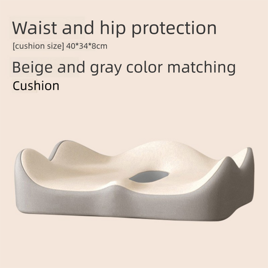 Beige and grey two-tone Ergonomic Memory Foam Seat Cushion – Coccyx Relief for Office, Car and Long Sitting