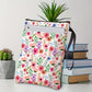Pink flowers Zippered Book Sleeve with Printed Design – Waterproof Protective Cover for Books, Ideal for Readers and Students with Extra Pocket & Carry Strap