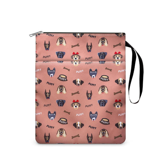 Dog Zippered Book Sleeve with Printed Design – Waterproof Protective Cover for Books, Ideal for Readers and Students with Extra Pocket & Carry Strap