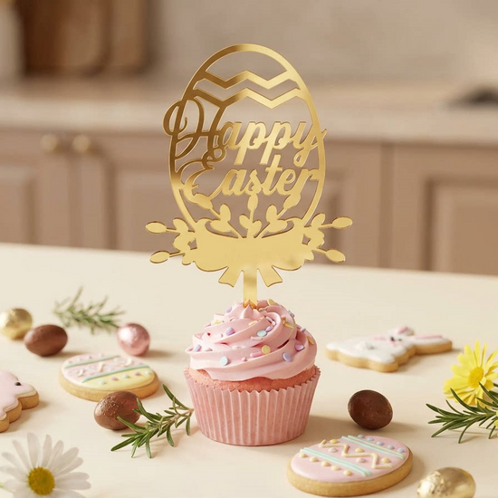 10-Piece Set of Elegant Easter Cake Toppers – Gold Acrylic "Happy Easter" Decorations with Bunny & Egg Designs, Perfect for Party Cakes and Festive Table Settings(Style 2)