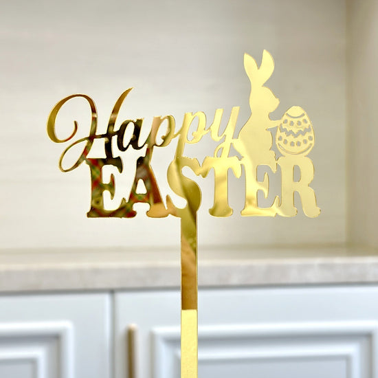 10-Piece Set of Elegant Easter Cake Toppers – Gold Acrylic "Happy Easter" Decorations with Bunny & Egg Designs, Perfect for Party Cakes and Festive Table Settings(Style 3)