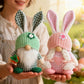 Pink Easter Plush Bunny Gnome Figurine – Decorative Doll with Long Hair and Checkered Ears for Home Display