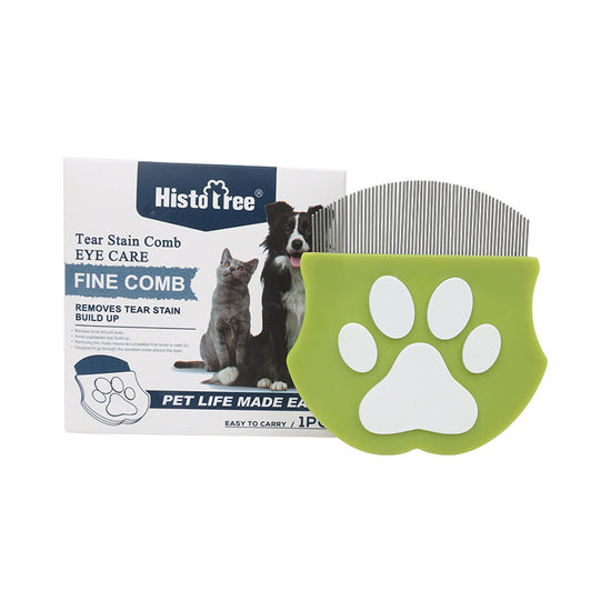 Greenish-gray Pet Grooming Comb – Fine-Toothed Flea Remover with Non-Slip Grip for Cats and Dogs