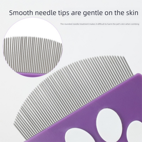 Purple Pet Grooming Comb – Fine-Toothed Flea Remover with Non-Slip Grip for Cats and Dogs