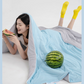Yellow and gray color combination Cooling Summer Quilt with Ice Silk Fabric Lightweight Breathable Air Conditioner Blanket 150x200cm Soft Washable Comforter for Home Sleep Comfort