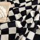 Coffee-colored and white checkered pattern Double-Sided Plaid Fleece Blanket – 100×150cm Machine Washable, No-Shedding Flannel Throw for Office, Air Conditioning & Nap Use