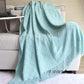 Lake blue Nordic Minimalist Knit Throw Blanket – 127×180cm Lightweight, Soft & Breathable Fleece-like Fabric with Tassel Edges for Sofa, Bed, Yoga & Air Conditioning Use
