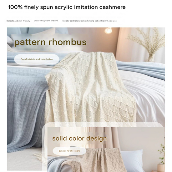 Mint green Nordic Minimalist Knit Throw Blanket – 127×180cm Lightweight, Soft & Breathable Fleece-like Fabric with Tassel Edges for Sofa, Bed, Yoga & Air Conditioning Use