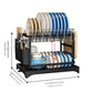 Black Foldable Dish Rack with Drain Tray, Knife & Chopstick Holder, Cup Rack, and Cutting Board Support – 42cm x 29cm x 29cm, Easy-Install Kitchen Storage Organizer for Plates, Bowls, Glasses, and Utensils