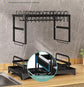 White Foldable Dish Rack with Drain Tray, Knife & Chopstick Holder, Cup Rack, and Cutting Board Support – 42cm x 29cm x 29cm, Easy-Install Kitchen Storage Organizer for Plates, Bowls, Glasses, and Utensils