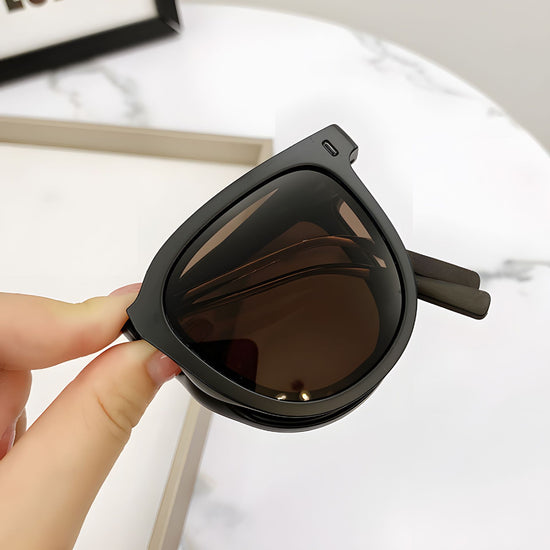 Autumn Tea Foldable UV400 Sunglasses for Men and Women – Lightweight Driving & Outdoor Sun Glasses with Hard Case, 18.4g TR+Metal Frame, Compact 32mm Folded Size