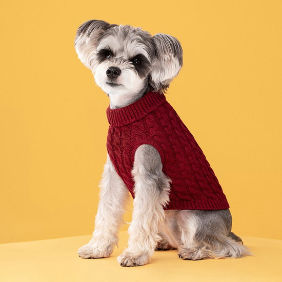 Red Fall & Winter Pet Knit Sweater – Solid Color Cable Knit Turtleneck for Small Dogs, Soft Breathable Warm Clothing with 3D Fit Design, Ideal for Teddy, Poodle, and Bichon(Size: XS)