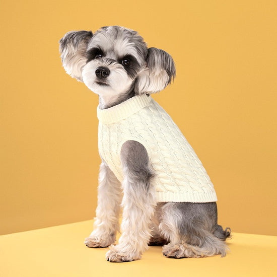 White Fall & Winter Pet Knit Sweater – Solid Color Cable Knit Turtleneck for Small Dogs, Soft Breathable Warm Clothing with 3D Fit Design, Ideal for Teddy, Poodle, and Bichon(Size: S)