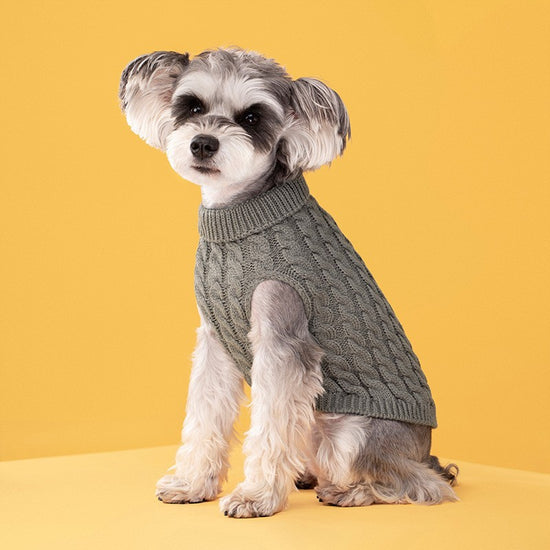 Grey Fall & Winter Pet Knit Sweater – Solid Color Cable Knit Turtleneck for Small Dogs, Soft Breathable Warm Clothing with 3D Fit Design, Ideal for Teddy, Poodle, and Bichon(Size: XS)