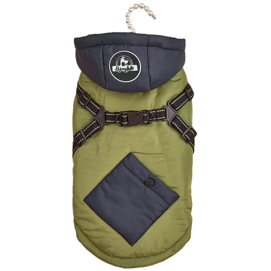 Green Thickened Winter Dog Coat with Reflective Strips – Waterproof, Windproof Pet Jacket for Small to Medium Dogs, Adjustable Fit with Detachable Leash Hook and Decorative Velcro Patch(Size: XL)
