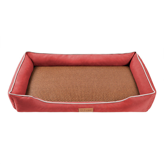 Red Rectangular Pet Bed with Removable Cooling Mat – Durable 600D Oxford Fabric Dog & Cat Bed, High-Rebound PP Cotton Filling, Non-Slip Base, for Medium to Large Breeds, Includes Free Cooling Pad(Size:S)