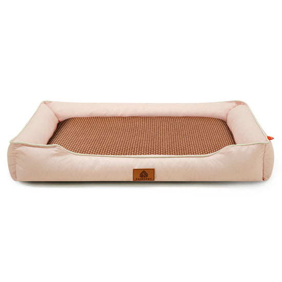 Pink Rectangular Pet Bed with Removable Cooling Mat – Durable 600D Oxford Fabric Dog & Cat Bed, High-Rebound PP Cotton Filling, Non-Slip Base, for Medium to Large Breeds, Includes Free Cooling Pad(Size:S)
