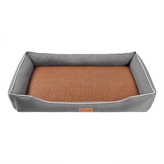 Grey Rectangular Pet Bed with Removable Cooling Mat – Durable 600D Oxford Fabric Dog & Cat Bed, High-Rebound PP Cotton Filling, Non-Slip Base, for Medium to Large Breeds, Includes Free Cooling Pad(Size:M)