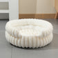 White Plush Round Pet Bed with Removable Cushion M Size, Thickened Warm Dog and Cat Nest for Small to Medium Pets, Cozy and Soft Sleeping Space for Home Use(Cut-out version)