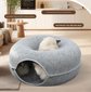 Pink Felt Donut Cat Bed with Zipper Tunnel Toy, Double-Layer Pet Cave for Cats, M Size (50x20cm), Cozy Hideaway for Indoor Cats