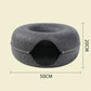 Light grey Felt Donut Cat Bed with Zipper Tunnel Toy, Double-Layer Pet Cave for Cats, M Size (50x20cm), Cozy Hideaway for Indoor Cats
