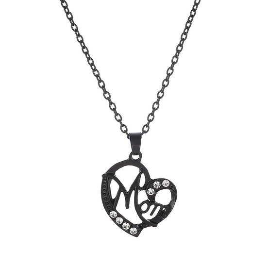 Yahai MOM Heart Pendant Necklace with Rhinestones - Adjustable 47+5cm Chain, Lightweight Alloy Jewelry for Mother&