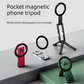 Black Alloy Pocket Magnetic Phone Stand with Desktop Tripod – Multi-Function Foldable Design for Portable Selfie Stick & Hands-Free Shooting – Ideal for Travel, Vlogging, and Daily Use