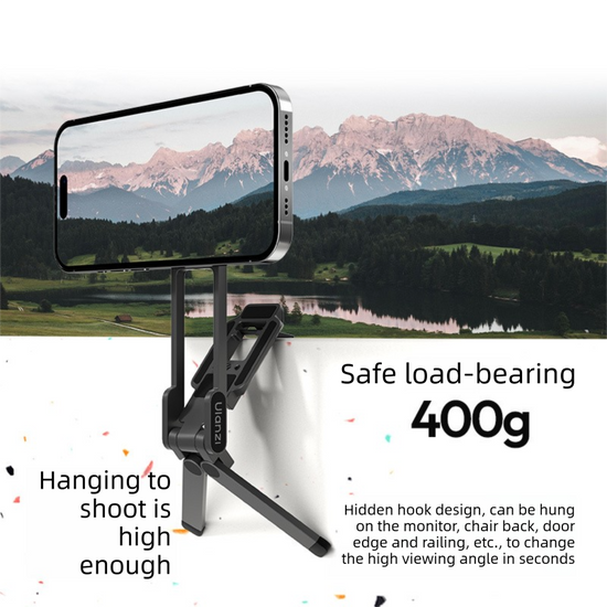 Black Portable Magnetic Phone Mount with MagLock - Multi-Functional Foldable Tripod Stand for Desktop, Travel & Vlogging, Strong Dual Magnet Design for iPhone & Android