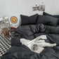 Black Washed Cotton Bedding Set - Solid Color Fitted Sheet Style, 4-Piece Set for 1.5m Bed, Includes 10 Random Color Quilt Fasteners(1.5m)