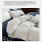 Black Washed Cotton Bedding Set - Solid Color Fitted Sheet Style, 4-Piece Set for 1.5m Bed, Includes 10 Random Color Quilt Fasteners(1.5m)