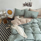 Matcha khaki Washed Cotton Bedding Set - Solid Color Fitted Sheet Style, 4-Piece Set for 1.8m Bed, Includes 10 Random Color Quilt Fasteners