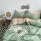 Light green and light camel color Washed Cotton Bedding Set - Solid Color Fitted Sheet Style, 4-Piece Set for 1.8m Bed, Includes 10 Random Color Quilt Fasteners